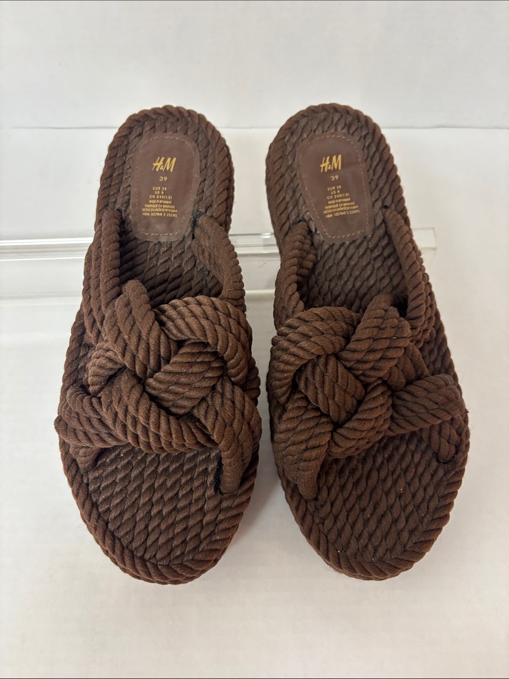 H&M Chocolate Brown Braided Rope Slide Mules Women